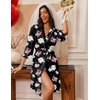 image:imageEkouaer Robes for Women 34 Sleeve Knee Length Bathrobe with PocketsFloral Black