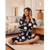 image:imageEkouaer Robes for Women 34 Sleeve Knee Length Bathrobe with PocketsFloral Black