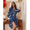 image:imageEkouaer Robes for Women 34 Sleeve Knee Length Bathrobe with PocketsFloral Navy