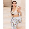 image:imageEkouaer Silk Pajamas for Womens Set 2 Piece Fall Pjs Button Down SleepwearBlue Striped Teddy