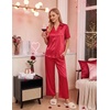 image:imageEkouaer Silk Pajamas for Womens Set 2 Piece Fall Pjs Button Down SleepwearRed