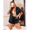 image:imageEkouaer Women Lace Satin Pajama Set Button Down Silk Pjs Shorts Set XSXXLBlack