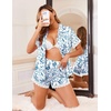 image:imageEkouaer Women Lace Satin Pajama Set Button Down Silk Pjs Shorts Set XSXXLBlue Chinoiserie