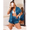 image:imageEkouaer Women Lace Satin Pajama Set Button Down Silk Pjs Shorts Set XSXXLBlue Green