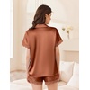image:imageEkouaer Women Lace Satin Pajama Set Button Down Silk Pjs Shorts Set XSXXLBrown