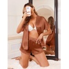 image:imageEkouaer Women Lace Satin Pajama Set Button Down Silk Pjs Shorts Set XSXXLBrown