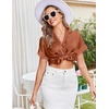 image:imageEkouaer Women Lace Satin Pajama Set Button Down Silk Pjs Shorts Set XSXXLBrown