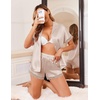 image:imageEkouaer Women Lace Satin Pajama Set Button Down Silk Pjs Shorts Set XSXXLChampagne