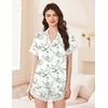 image:imageEkouaer Women Lace Satin Pajama Set Button Down Silk Pjs Shorts Set XSXXLGreen Leaves