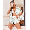 image:imageEkouaer Women Lace Satin Pajama Set Button Down Silk Pjs Shorts Set XSXXLGreen Leaves