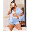 image:imageEkouaer Women Lace Satin Pajama Set Button Down Silk Pjs Shorts Set XSXXLLight Blue