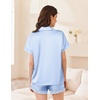 image:imageEkouaer Women Lace Satin Pajama Set Button Down Silk Pjs Shorts Set XSXXLLight Blue