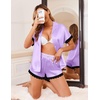 image:imageEkouaer Women Lace Satin Pajama Set Button Down Silk Pjs Shorts Set XSXXLLight Purple