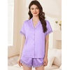 image:imageEkouaer Women Lace Satin Pajama Set Button Down Silk Pjs Shorts Set XSXXLLilac
