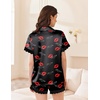 image:imageEkouaer Women Lace Satin Pajama Set Button Down Silk Pjs Shorts Set XSXXLLove You Lips