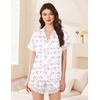 image:imageEkouaer Women Lace Satin Pajama Set Button Down Silk Pjs Shorts Set XSXXLPink Bow Hydrangea