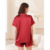 image:imageEkouaer Women Lace Satin Pajama Set Button Down Silk Pjs Shorts Set XSXXLRed