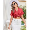 image:imageEkouaer Women Lace Satin Pajama Set Button Down Silk Pjs Shorts Set XSXXLRed