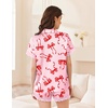 image:imageEkouaer Women Lace Satin Pajama Set Button Down Silk Pjs Shorts Set XSXXLRed Bow
