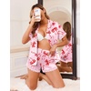 image:imageEkouaer Women Lace Satin Pajama Set Button Down Silk Pjs Shorts Set XSXXLRed Bow