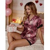 image:imageEkouaer Women Lace Satin Pajama Set Button Down Silk Pjs Shorts Set XSXXLRose Black Leopard