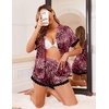 image:imageEkouaer Women Lace Satin Pajama Set Button Down Silk Pjs Shorts Set XSXXLRose Black Leopard