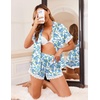image:imageEkouaer Women Lace Satin Pajama Set Button Down Silk Pjs Shorts Set XSXXLVintage Floral Blue