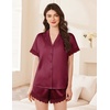 image:imageEkouaer Women Lace Satin Pajama Set Button Down Silk Pjs Shorts Set XSXXLWine Red