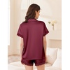 image:imageEkouaer Women Lace Satin Pajama Set Button Down Silk Pjs Shorts Set XSXXLWine Red
