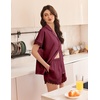 image:imageEkouaer Women Lace Satin Pajama Set Button Down Silk Pjs Shorts Set XSXXLWine Red