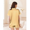 image:imageEkouaer Women Lace Satin Pajama Set Button Down Silk Pjs Shorts Set XSXXLYellow