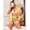 image:imageEkouaer Women Lace Satin Pajama Set Button Down Silk Pjs Shorts Set XSXXLYellow