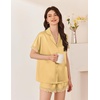 image:imageEkouaer Women Lace Satin Pajama Set Button Down Silk Pjs Shorts Set XSXXLYellow
