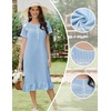 image:imageEkouaer Womens Cotton Nightgown Long Short Sleeve House Dress with PocketsLight Blue