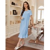 image:imageEkouaer Womens Cotton Nightgown Long Short Sleeve House Dress with PocketsLight Blue