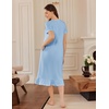image:imageEkouaer Womens Cotton Nightgown Long Short Sleeve House Dress with PocketsLight Blue