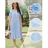 image:imageEkouaer Womens Cotton Nightgown Long Short Sleeve House Dress with PocketsLight Blue Flowers