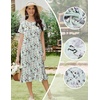 image:imageEkouaer Womens Cotton Nightgown Long Short Sleeve House Dress with PocketsLight Green Flowers