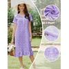 image:imageEkouaer Womens Cotton Nightgown Long Short Sleeve House Dress with PocketsPurple Florals