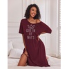 image:imageEkouaer Womens Long Nightgown Short Sleeve Night Shirt Plus Size SleepwearWine Red Crown