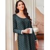 image:imageEkouaer Womens Long Sleeve Nightgowns Full Length Sleep Dress SleepshirtsBlack With White Flowers