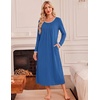 image:imageEkouaer Womens Long Sleeve Nightgowns Full Length Sleep Dress SleepshirtsBlue