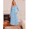 image:imageEkouaer Womens Long Sleeve Nightgowns Full Length Sleep Dress SleepshirtsBlue With White Flowers