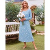 image:imageEkouaer Womens Long Sleeve Nightgowns Full Length Sleep Dress SleepshirtsBlue With White Flowers