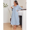 image:imageEkouaer Womens Long Sleeve Nightgowns Full Length Sleep Dress SleepshirtsBlueRed Flowers