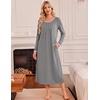 image:imageEkouaer Womens Long Sleeve Nightgowns Full Length Sleep Dress SleepshirtsGrey