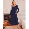 image:imageEkouaer Womens Long Sleeve Nightgowns Full Length Sleep Dress SleepshirtsNavy Blue