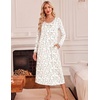 image:imageEkouaer Womens Long Sleeve Nightgowns Full Length Sleep Dress SleepshirtsPink Flowers