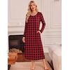 image:imageEkouaer Womens Long Sleeve Nightgowns Full Length Sleep Dress SleepshirtsPlaid