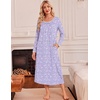 image:imageEkouaer Womens Long Sleeve Nightgowns Full Length Sleep Dress SleepshirtsPurpleBlue Flowers